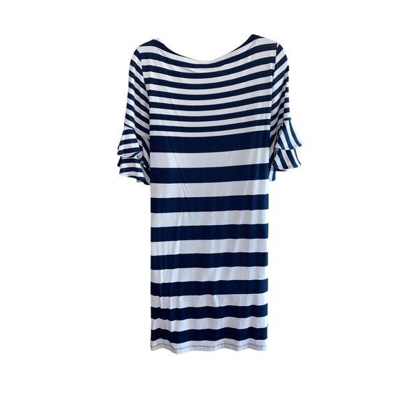 New Lilly Pulitzer Lula Navy White Striped Scoop Neck Ruffle Sleeve Shift Dress - Picture 9 of 10